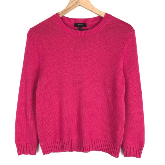 Theory Sweaters - THEORY Cotton Cashmere Blend Crew Neck Sweater Women's S Magenta Pink L/S Casual